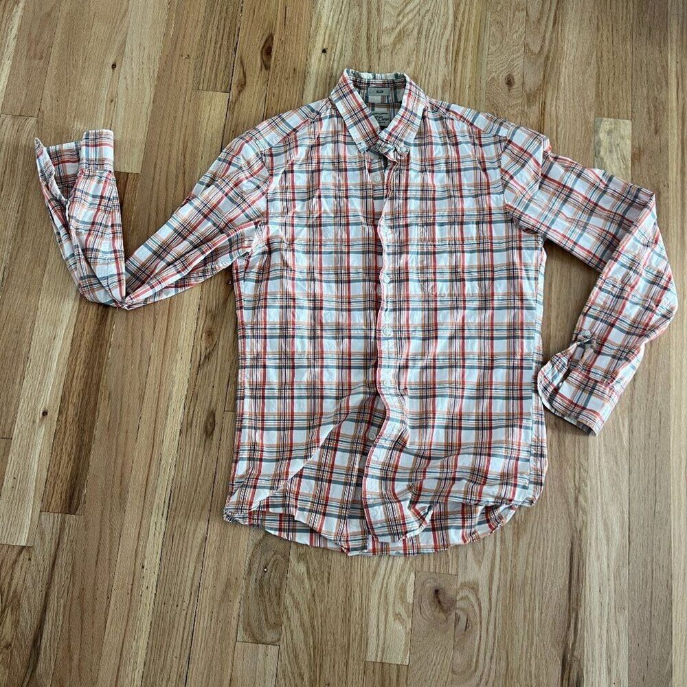 J Crew Shirt Mens small‎ Multicolor Plaid Slim Fit Cotton Oxford Long Sleeve